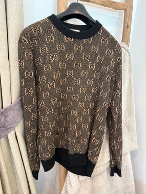 NWOT Gucci Brown and Tan GG Wool Blend Scarf